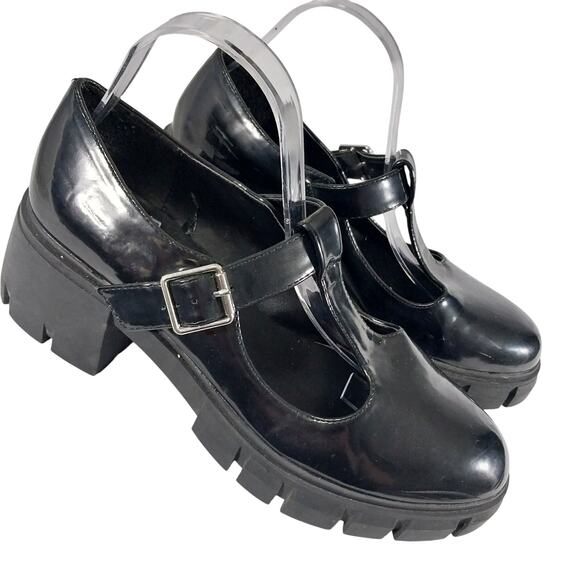 MADDEN GIRL! ULTRA SUPER CHUNKY BLACK PATENT LEATHER T-STRAP MARY JANE'S! SZ 9.5 - Picture 1 of 10